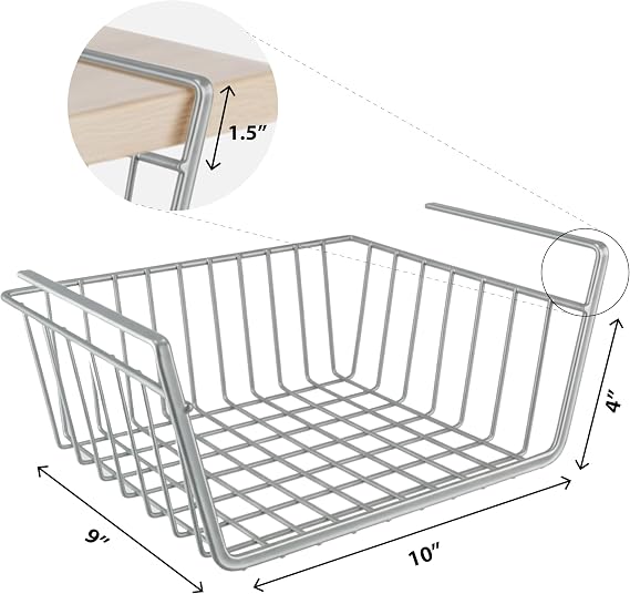 DecorRack Under Shelf Wire Basket, Space-Saving Organizer, Silver (1 Pack)