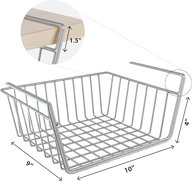 DecorRack Under Shelf Wire Basket, Space-Saving Organizer, Silver (1 Pack)