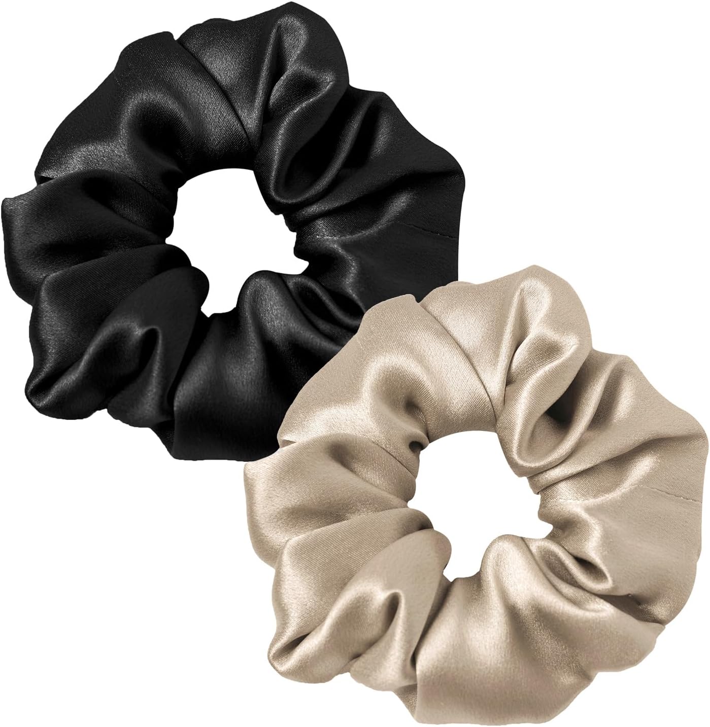 LILYSILK Women's 100% Silk Hair Scrunchies Ladies Elastic Hair Tie Bobbles Ponytail Holders for All Hair Type and Conditions and Preventing Hair Frizz Breakage Loss,Black+Taupe