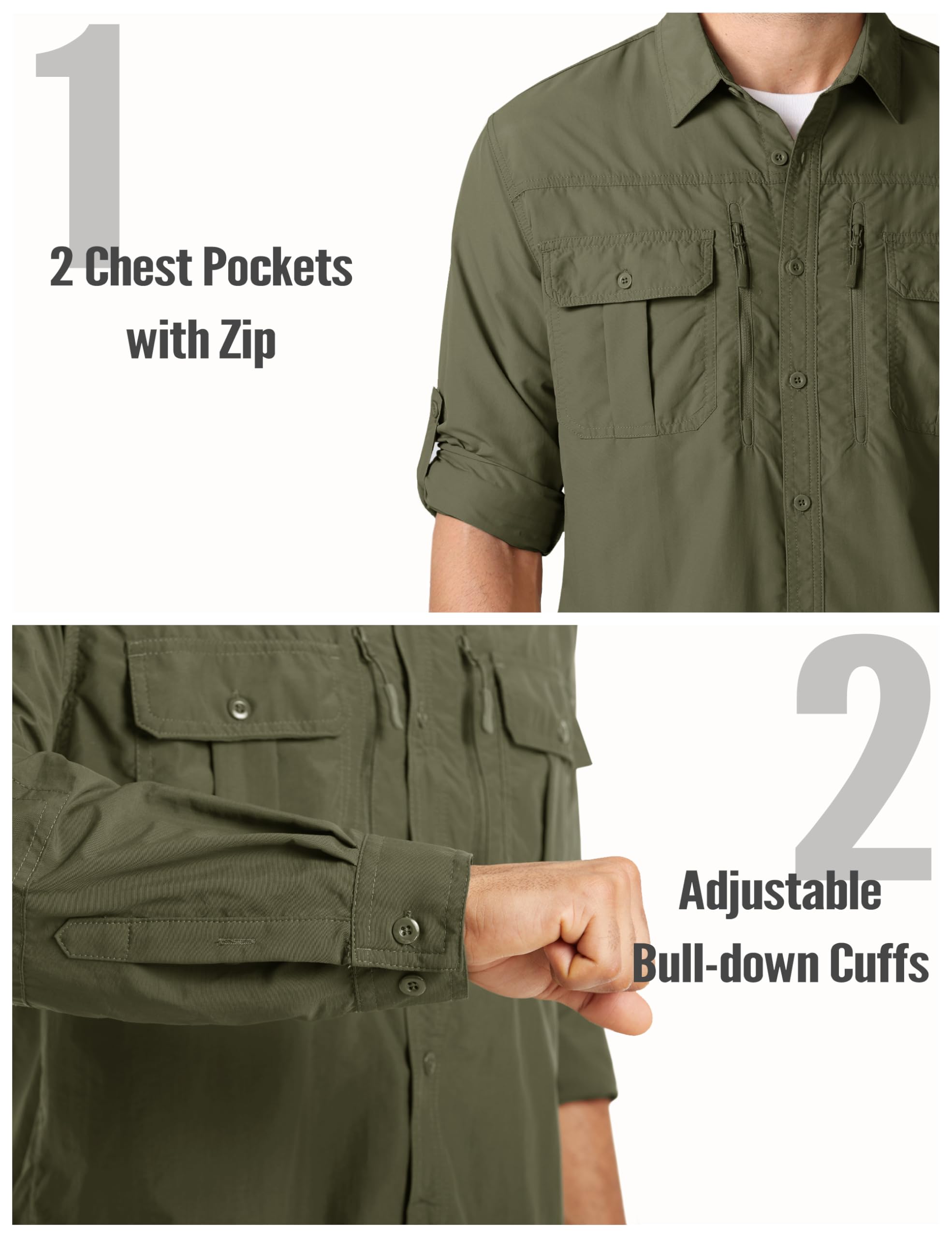 MAGCOMSEN Camisa de Manga Larga para Hombre, para el Tiempo Libre, de Secado rápido, Transpirable, protección Solar, para Senderismo, Pesca, con UPF 50+