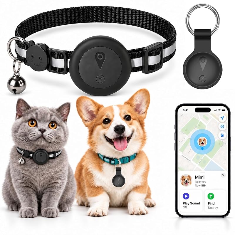 Rastreador de Localização para Cães e Gatos Focushine F18A com Apple Find My, Bluetooth e Proteção IP68, Preto