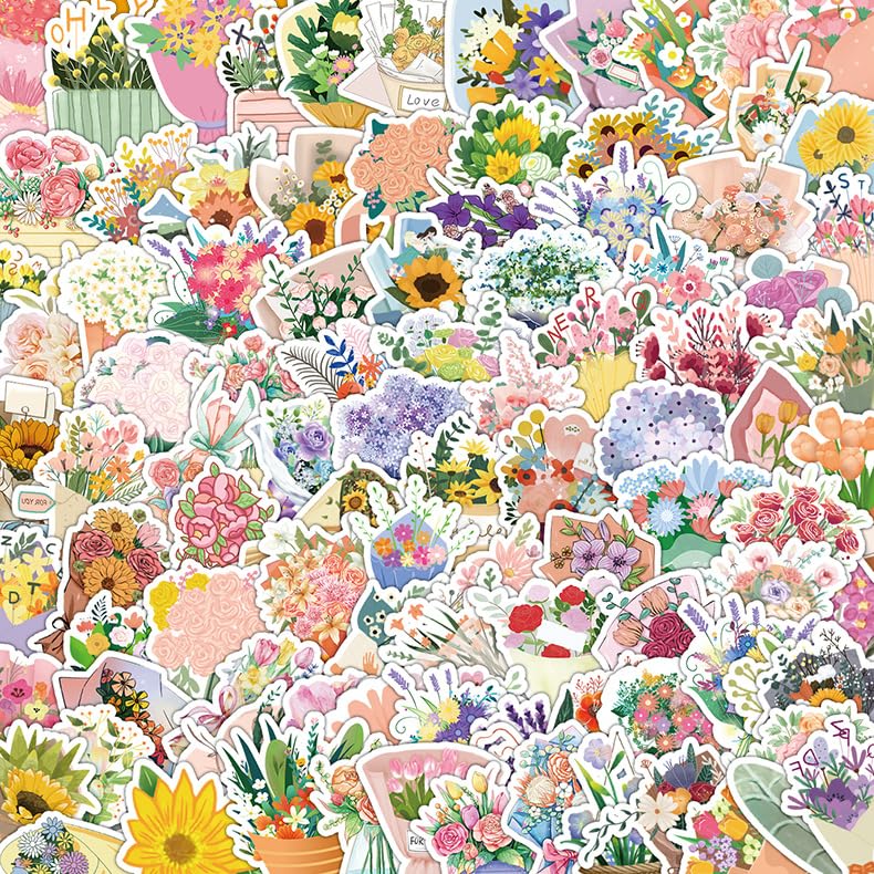 100 Pcs Bouquet Stickers for Water Bottle,Phone,Guitar,Laptop,Skateboard,Luggage,Holding Flowers Nordic Style Stickers Waterproof Vinyl,Graffiti Decorate for Teens Girls Boys Child Motivate Gift