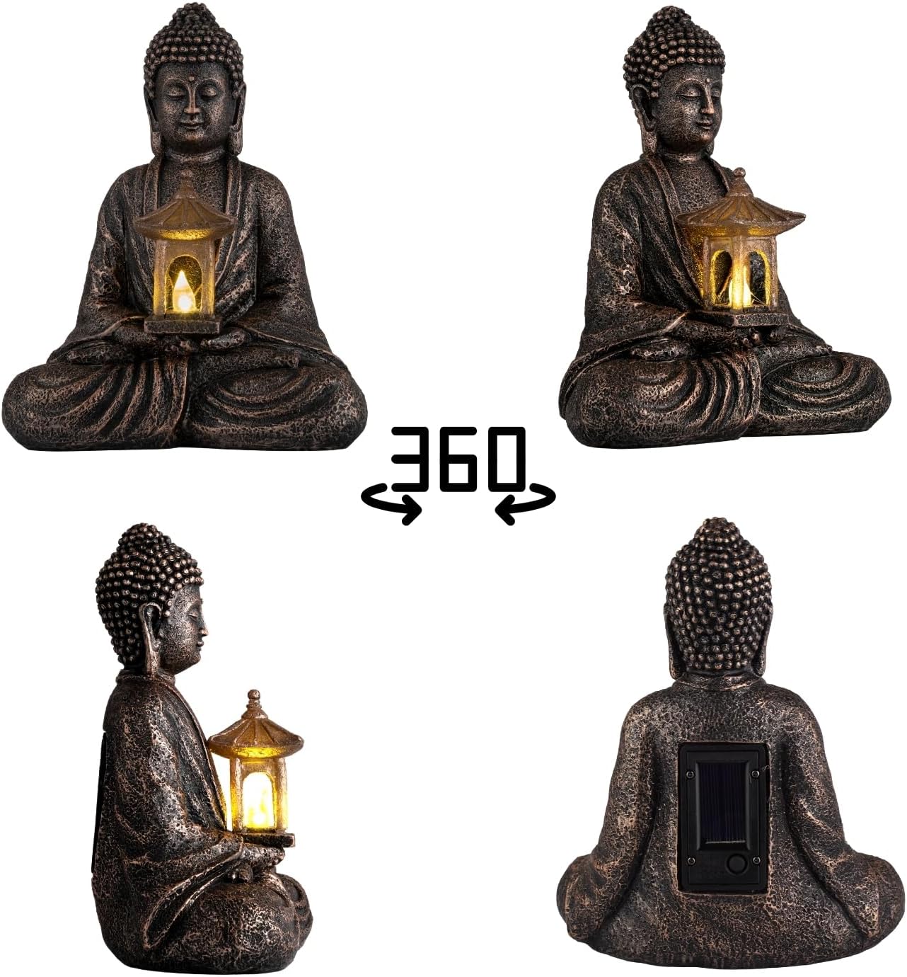 Buddha Garden Statue with Solar Light, Resin Zen Decor for Outdoor Patio or Indoor Meditation, Spiritual Gift for Women and Friends (Copper Pavilion) - Image 4