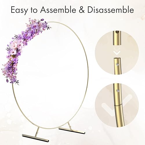 Miniatura 4 de Soporte de telón de fondo redondo de 7.2 pies - Soporte de fondo circular para arco de globo dorado - Soporte de fondo de arco de boda de metal -