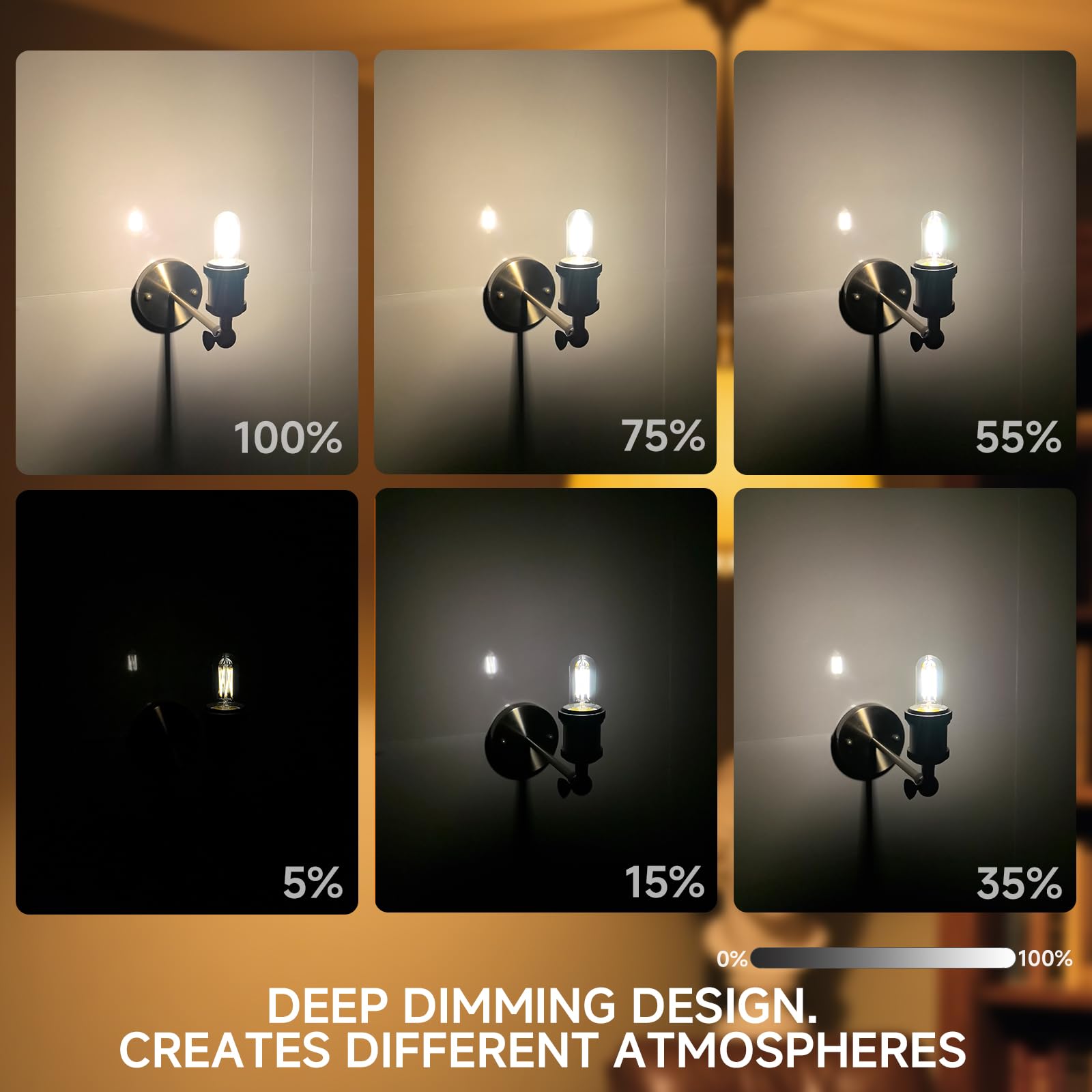 T6 T28 T7 LED Filament Candelabra Bulb E26 Base Dimmable 60W Equivalent 6W 4000K Soft White 580LM Clear — view 4