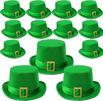 GiftExpress St. Patricks Day Leprechaun Top Hat Green Satin Hat with Velvet Ribbon and Gold Buckle