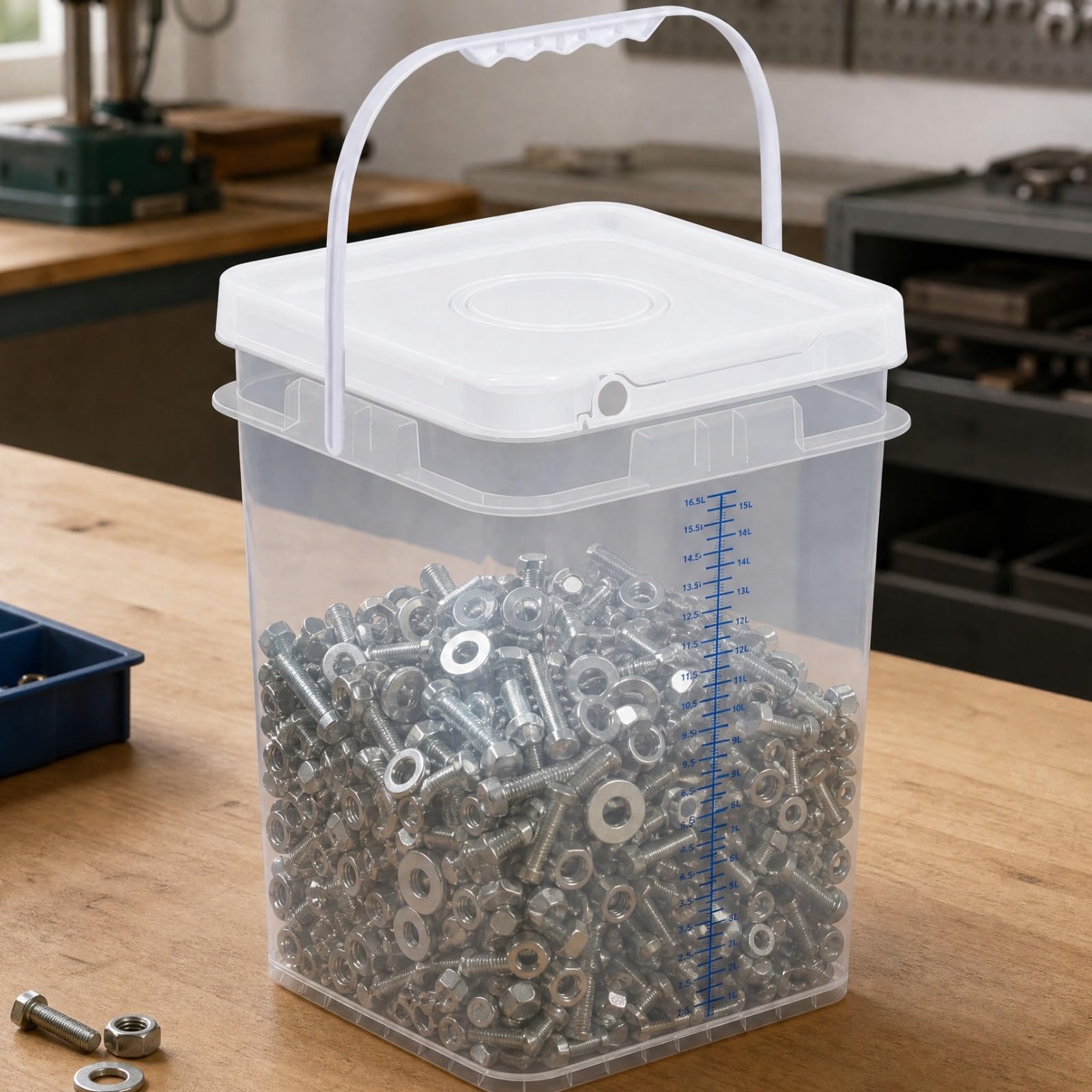 Baoblaze Secchio Quadrato Trasparente in PP Multifunzionale Secchio con Coperchio e Manico Ribaltabile Salvaspazio per Ripostiglio, Garage, Officina, 20L