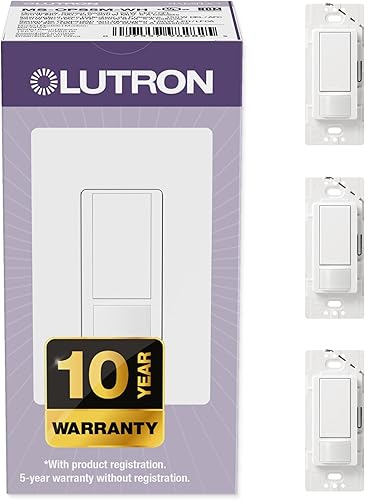 Miniatura 16 de Lutron Maestro Interruptor de luz con sensor de movimiento y placa de pared para baño, garaje, lavandería, cualquier bombilla, sensor de ocupación y