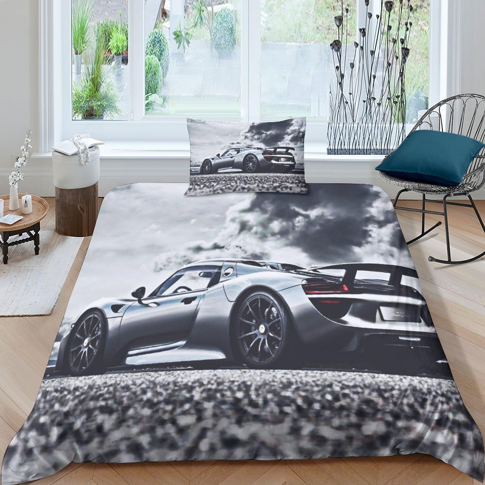 BARDYS Super Car Duvet Cover Set for Childrens And Adults 3D Printed Bedding Set Sports Car Comforter Cover Soft Microfiber with Zipper Quilt Cover with Pillowcaser Single（135x200cm）