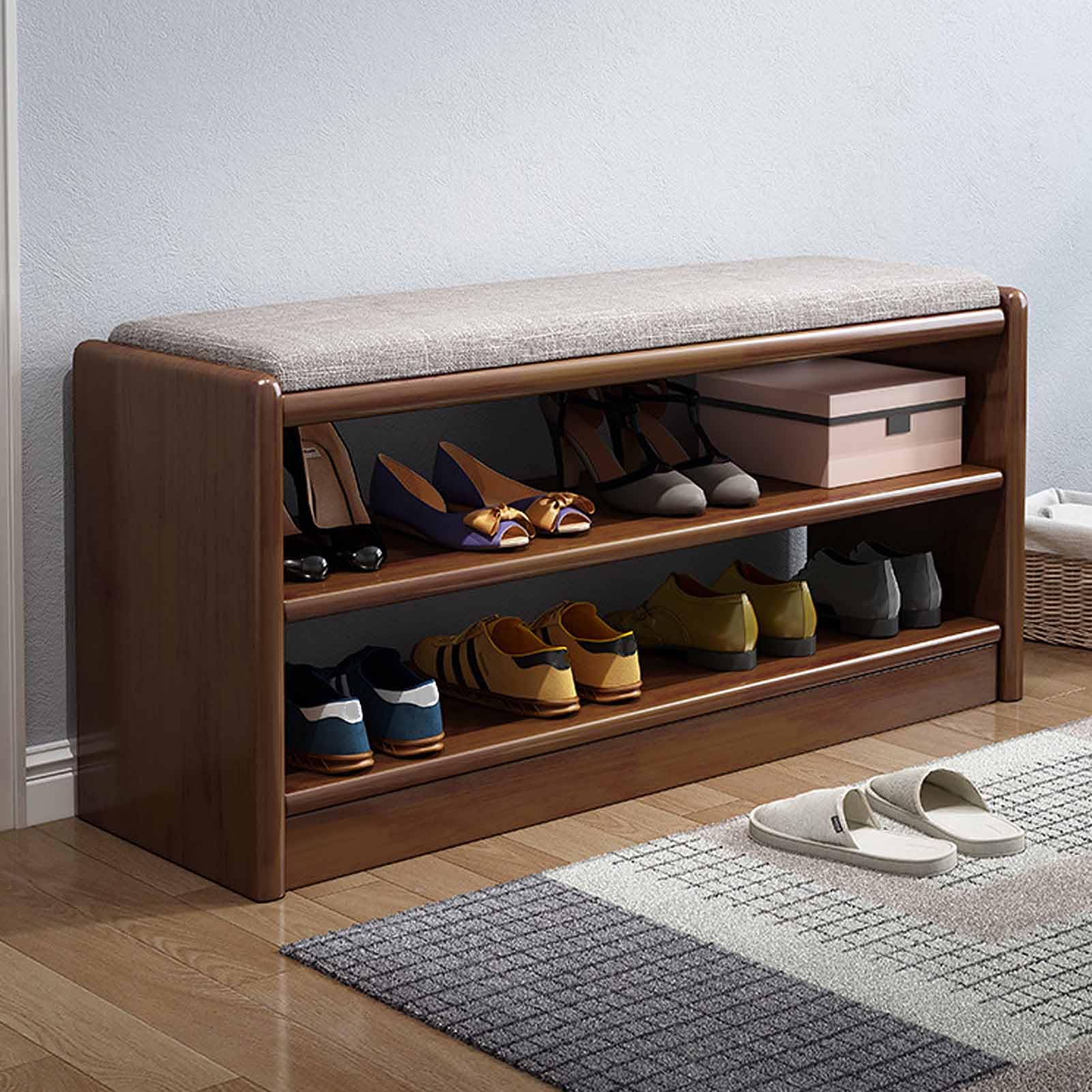 LWJSOCP Wooden Shoe Bench with Cushion 2Tier Entryway Storage Mudroom Organizer Stylish Shoe Rack for Hallway Durable and Comfortable Shoe Sto SpaceSaving Design