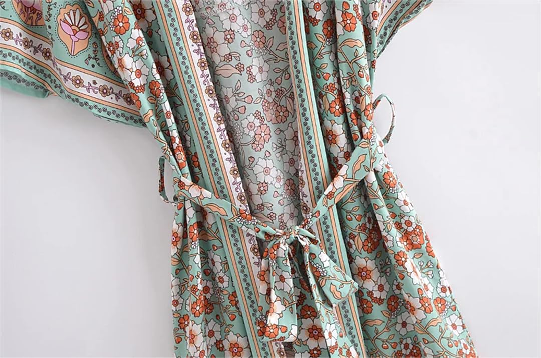 Disimlarl Mujeres Batwing Mangas Cinturón Estampado Floral Bohemio Kimono Traje De Bata Traje De Bata Bikini Cover-Ups