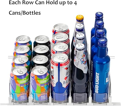 Miniatura 4 de RULA Organizador de bebidas para refrigerador, dispensador de latas de soda autoempujable para mini refrigerador, ancho ajustable, empujador de