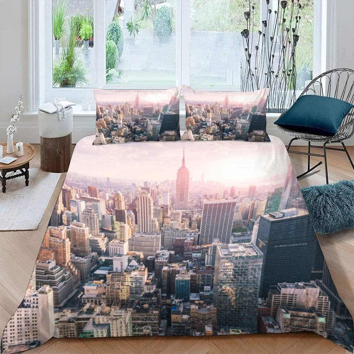 Luoru Boys Color1 Single Duvet Cover New York 135X200 Cm 3D Print Modern City View Bedding Set With Zipper Closure Ultra Soft Microfiber Kids Girls Teens Comforter Quilt Cover With 2 Pillowcase 50X75