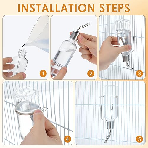 Miniatura 7 de Baluue Dispensador de agua para perros, botella de agua para mascotas sin goteo, para jaula de 6.1 fl oz, botella pequeña colgante para jaula de