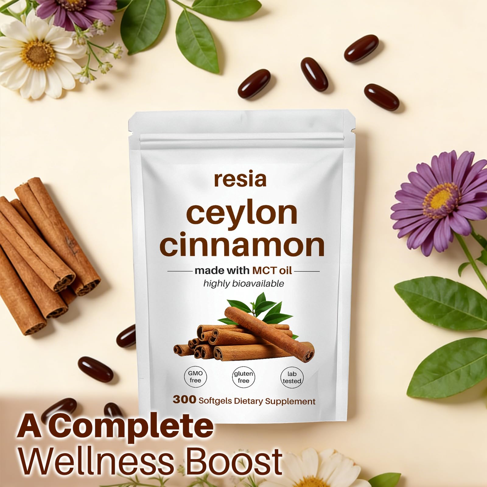 RESIA Ceylon Cinnamon Softgels with MCT Oil, Herbal Cinnamon Extract for Daily Wellness Support, Non-GMO, Gluten Free, 300 Softgels — Amazon image 6