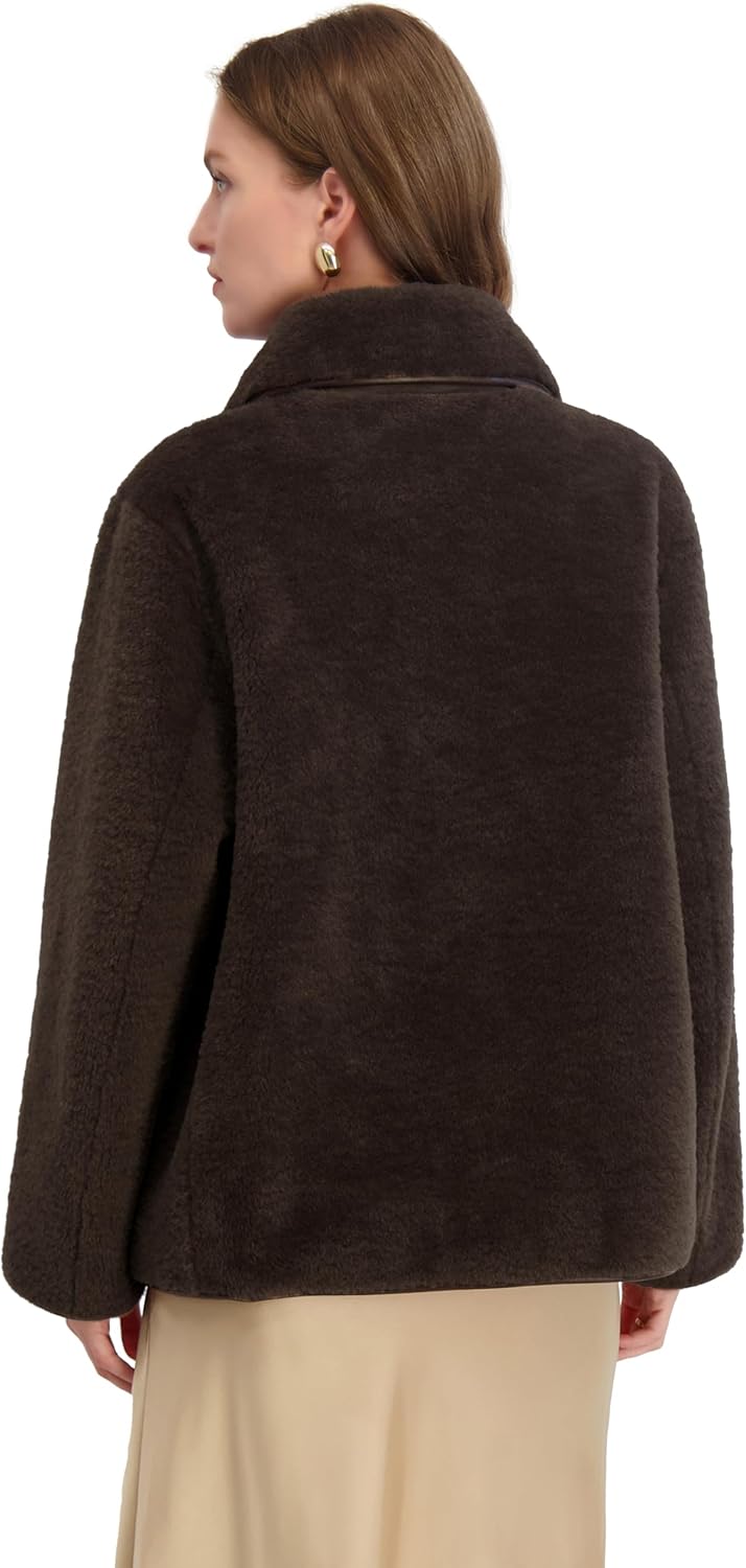 TAHARI Women's Faux Shearling Jacket With Pu Trim, Button Closure, Unlined - Image 2