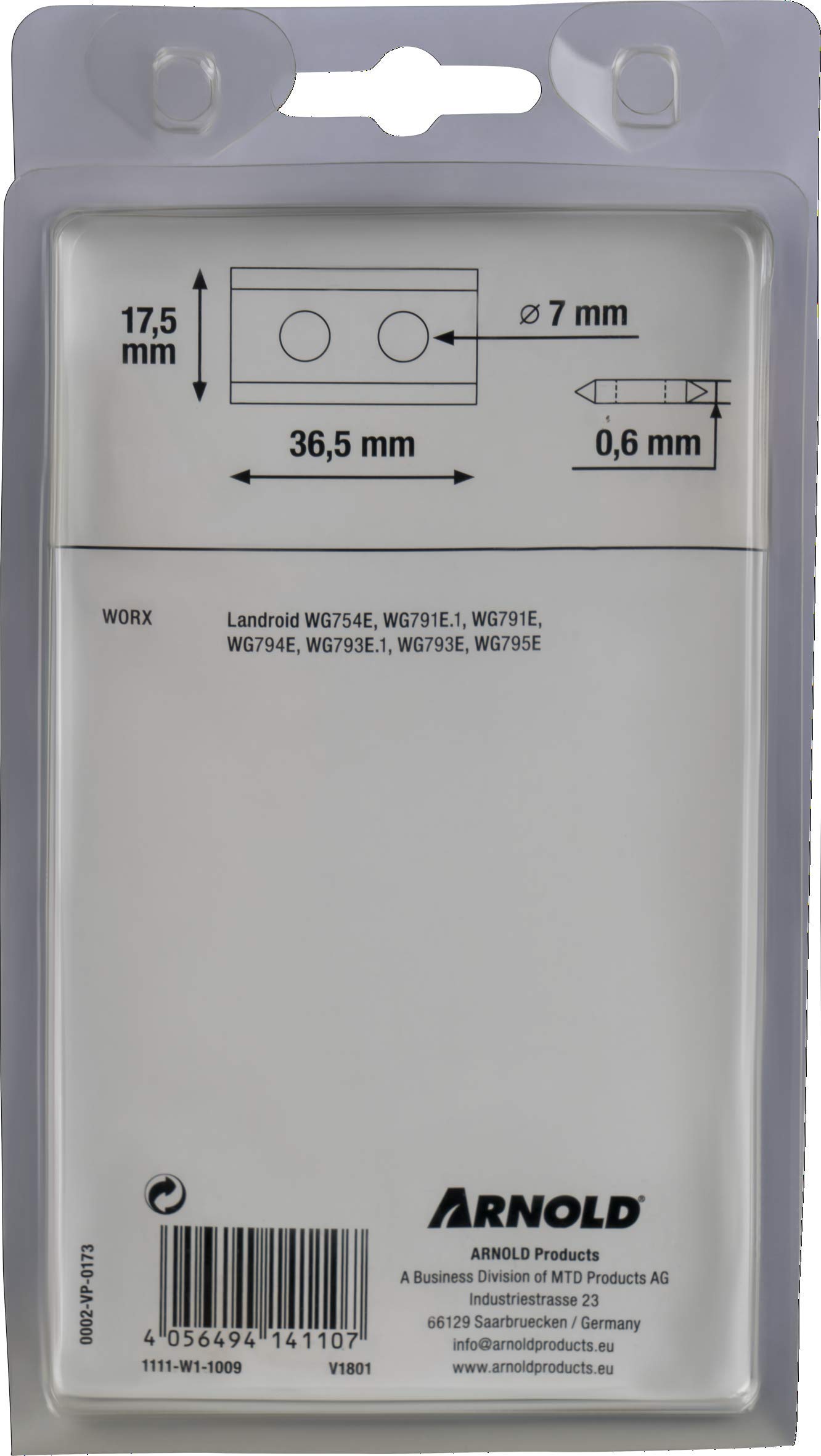 ARNOLD - Cuchillas de repuesto Tin-Cut con tornillos para robot cortacésped Worx, 9 cuchillas en dispensador; 1111-W1-1009.