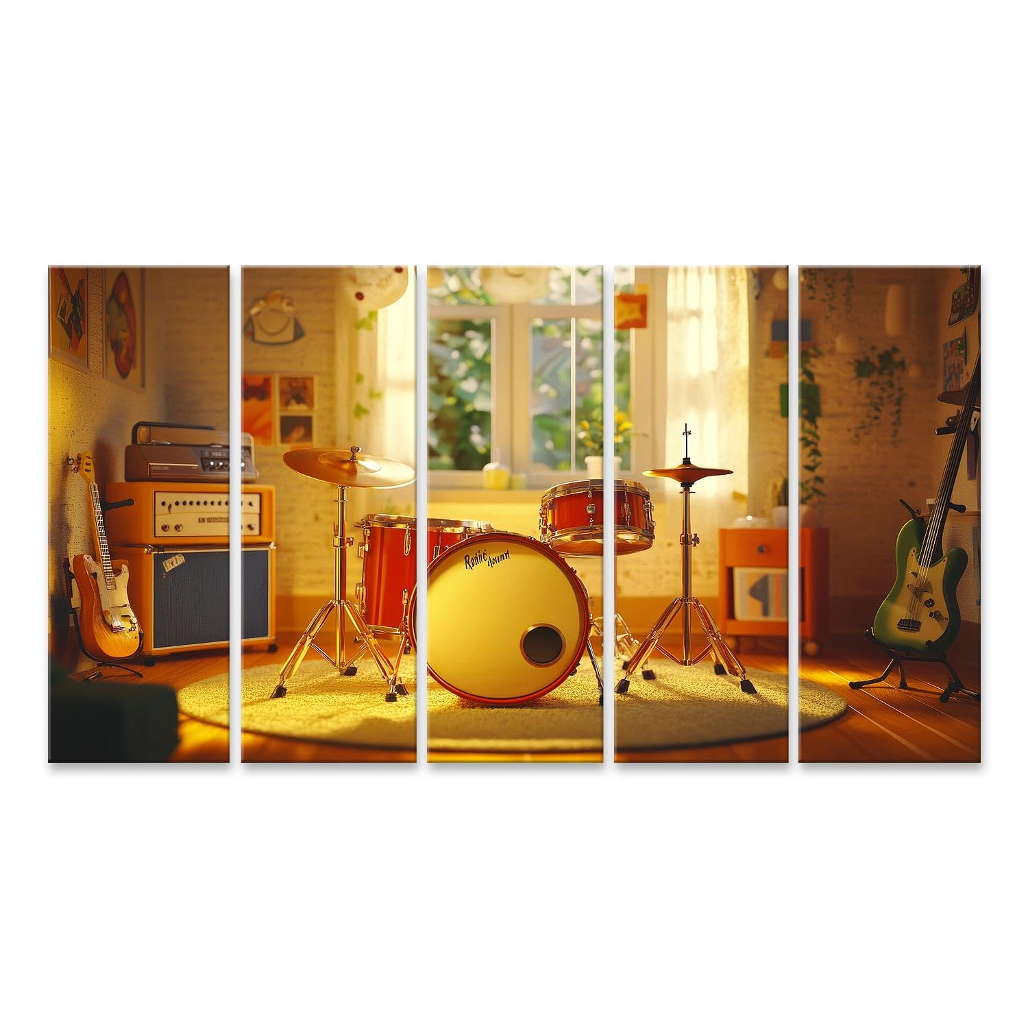 islandburner Quadro su tela Sala musicale con luce solare e strumenti per sala musicale, amanti della musica, negozio di musica, immagini murali poster