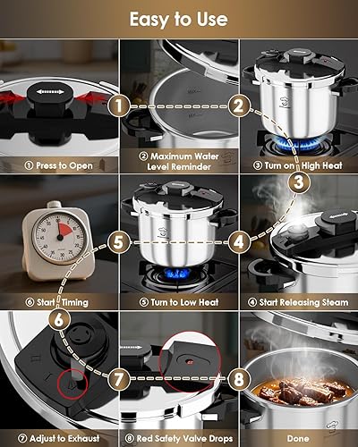 Miniatura 3 de Olla de presión de acero inoxidable de 6.3 cuartos de galón, Olla De Presion para 2-3 personas tapa de vidrio y estante de vapor incluidos Presione
