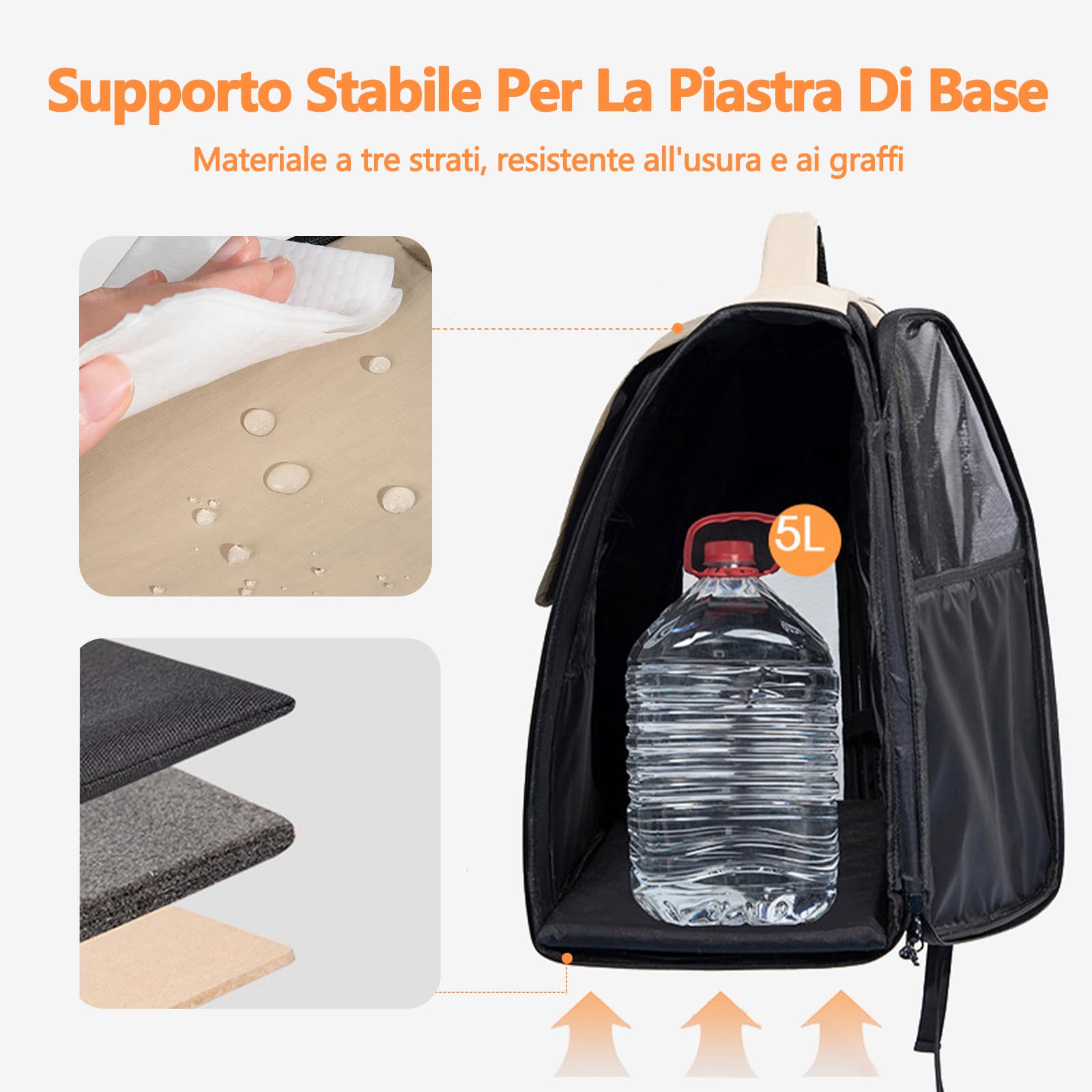 Galatée Zaino Per Animali Domestici Realizzato In Tessuto Oxford e Nylon, Spazioso e Traspirante, Impermeabile e Antigraffio, Design 3d Per Evitare Il Collasso, Pieghevole Con Doppia Porta (Nero)