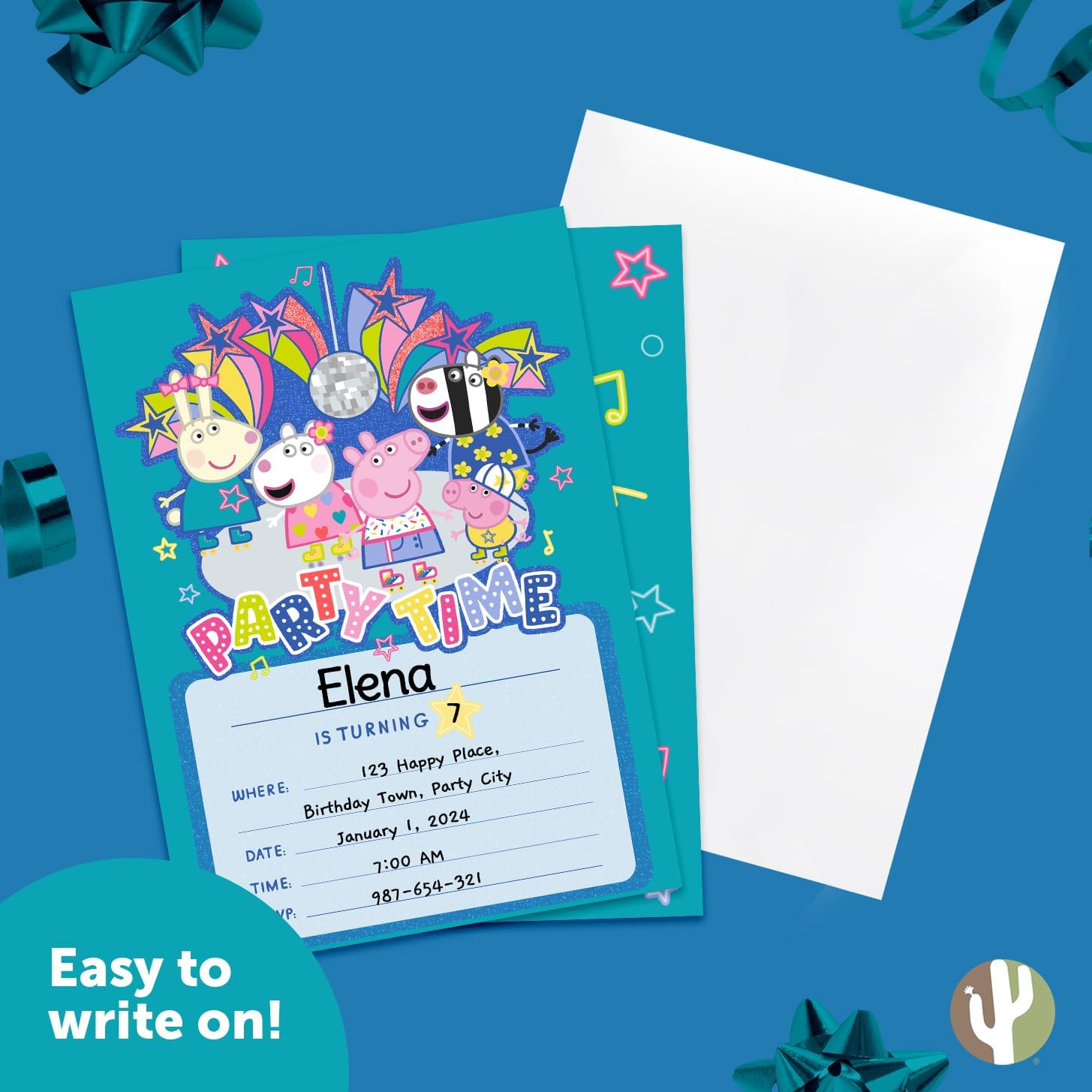 Desert Cactus Peppa Pig Invitations Invites Happy Birthday Cards 10 Count with Envelopes Boys Girls Kids Party (Style F)