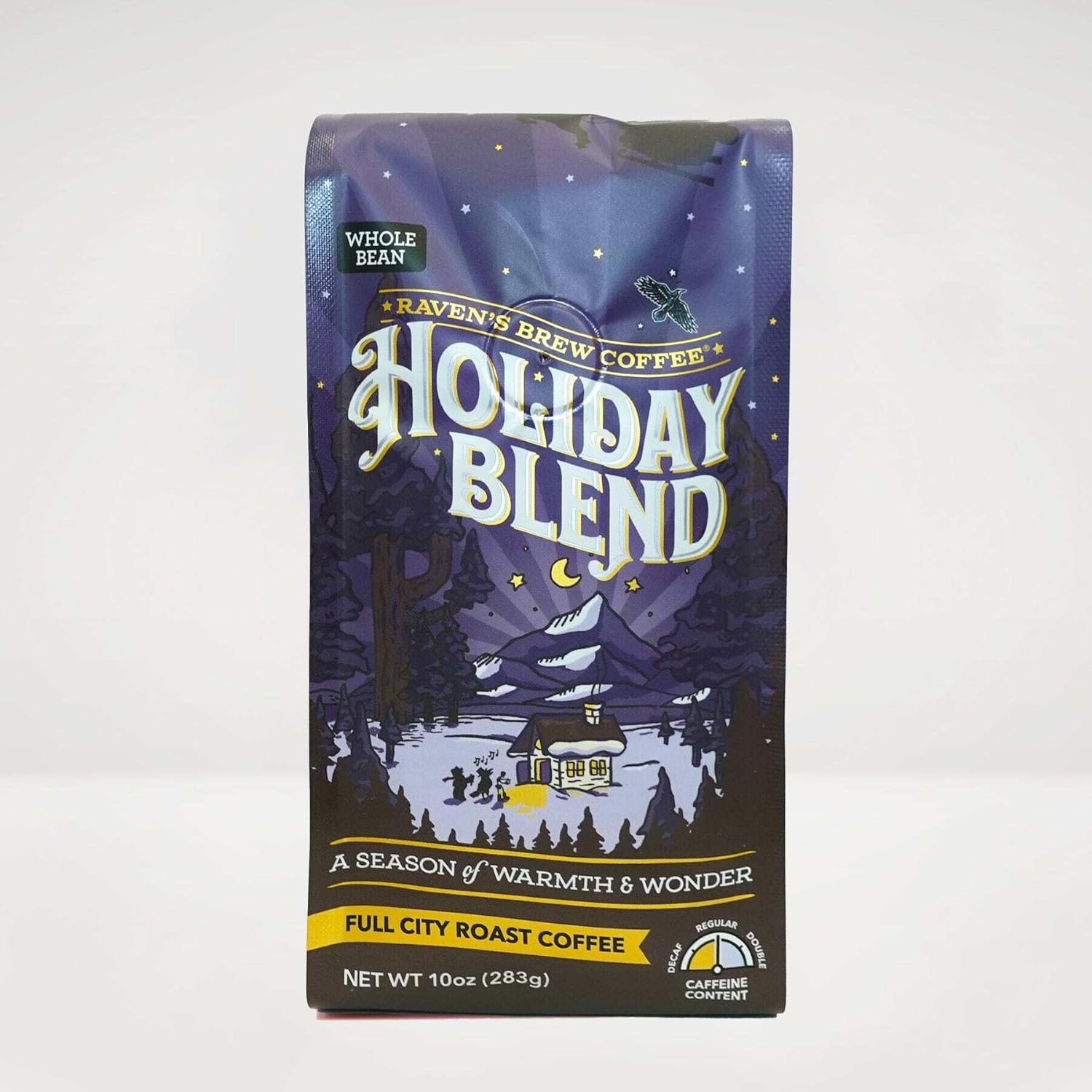 Raven's Brew Coffee Holiday Blend Ground Coffee - Premium 10oz Full City Roast with Molasses, Spices & Baker's Chocolate Notes | Seasonal Celebration Medium Roast for Christmas & Fall