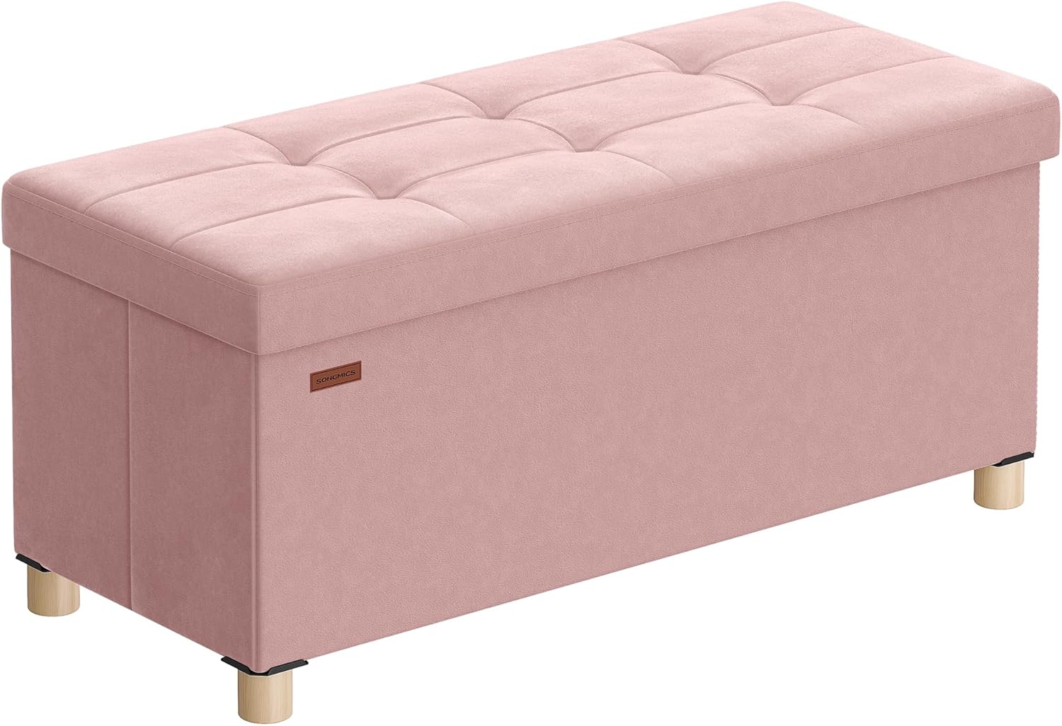 SONGMICS Storage Ottoman Bench, Folding Storage Chest, 15 x 30 x 15.2 Inches, Foot Rest Stool, 20 Gal. (77 L), Velvet Surface, for Bedroom, Entryway, Living Room, Jelly Pink ULSF0517R01 Jelly Pink 15"D x 30"W x 15.2"H Without Legs