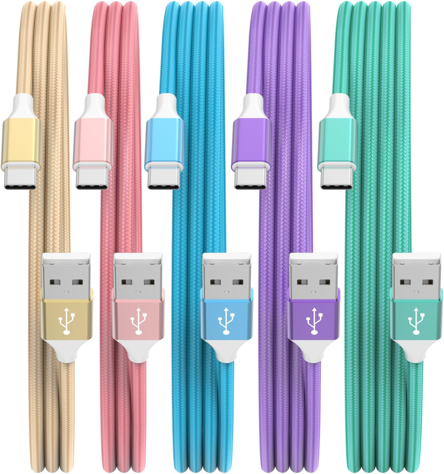 HKYUSHINE USB C Charger Cable, 5Pack 3/3/6/6/10FT 3.1A USB A to USB C Cable Braided Type C Charger Cable Fast Charging for iPhone 16 15 Pro Max, Samsung S23 S22 S21, Pixel 6/7/8, Huawei, PS5, Switch