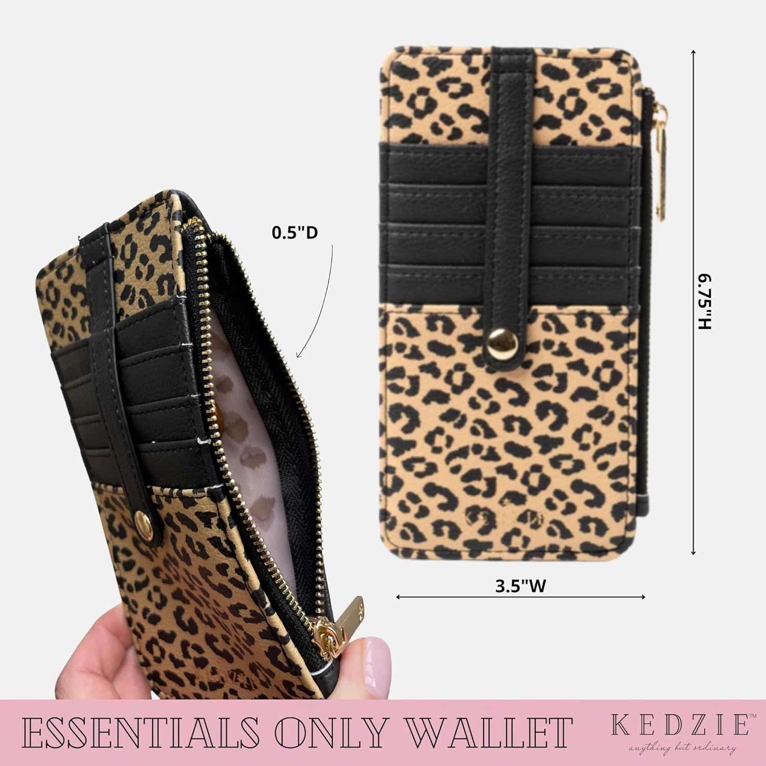 KEDZIE Essentials Only Women's Zippered Wallet in Vegan Leather Small Card Holder Wallet Exterior ID Window - Coral - Image 3