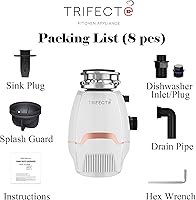 Vista 6 de Trifecte Pro - Triturador de basura de 3/4 HP con reducción de sonido, desechos de alimentos coutinuous con cable de alimentación, gancho