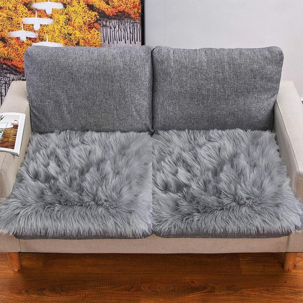 Faux Fur Sheepskin Square Chair Cover Seat Cushion Pad, Luxurious Wool Area Rugs Fluffy Floor Mat for Living Sofa, Photographing Background Office Home Decor Carpet