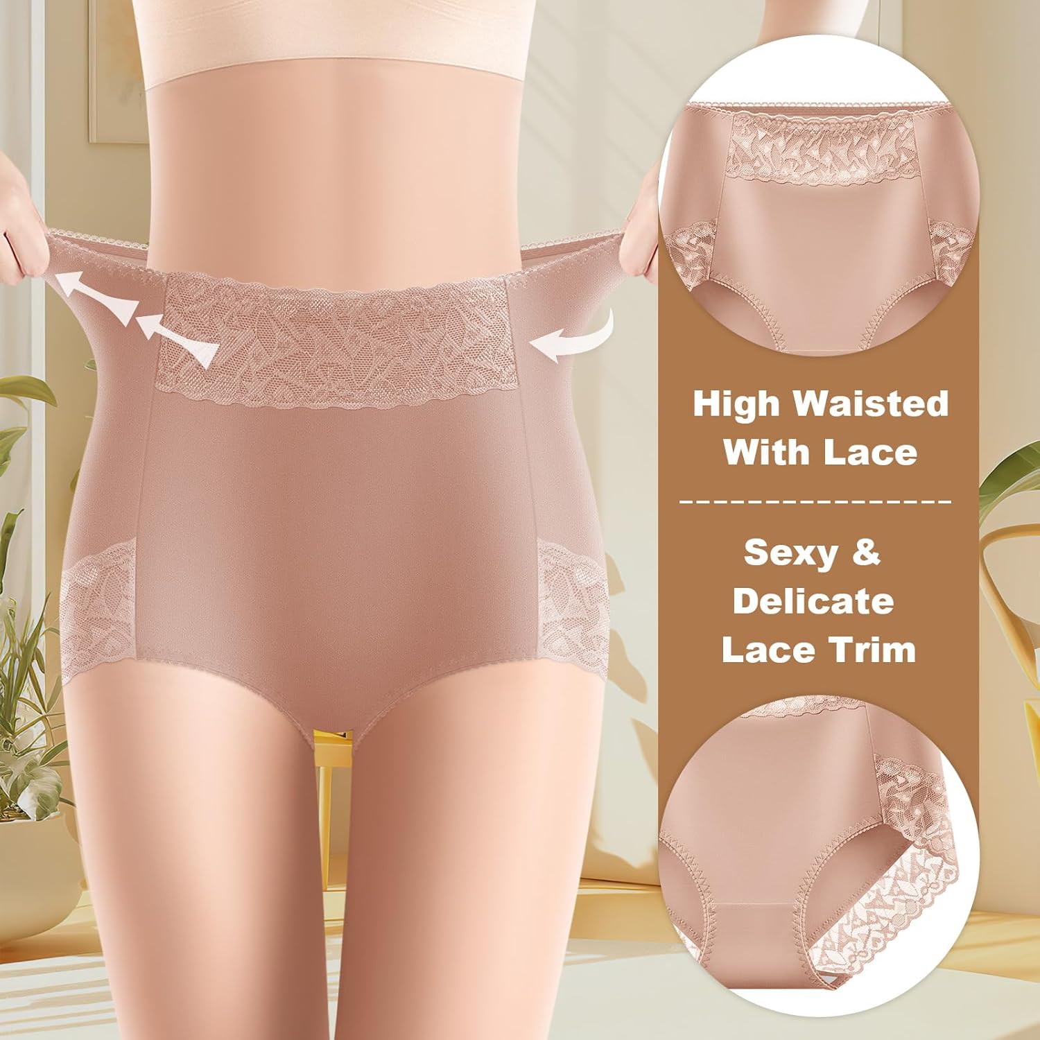 Cotton Lace Underwear for Women High Waisted Stretch Breathable Panties Comfortable Full Coverage Briefs Multipack - Image 3