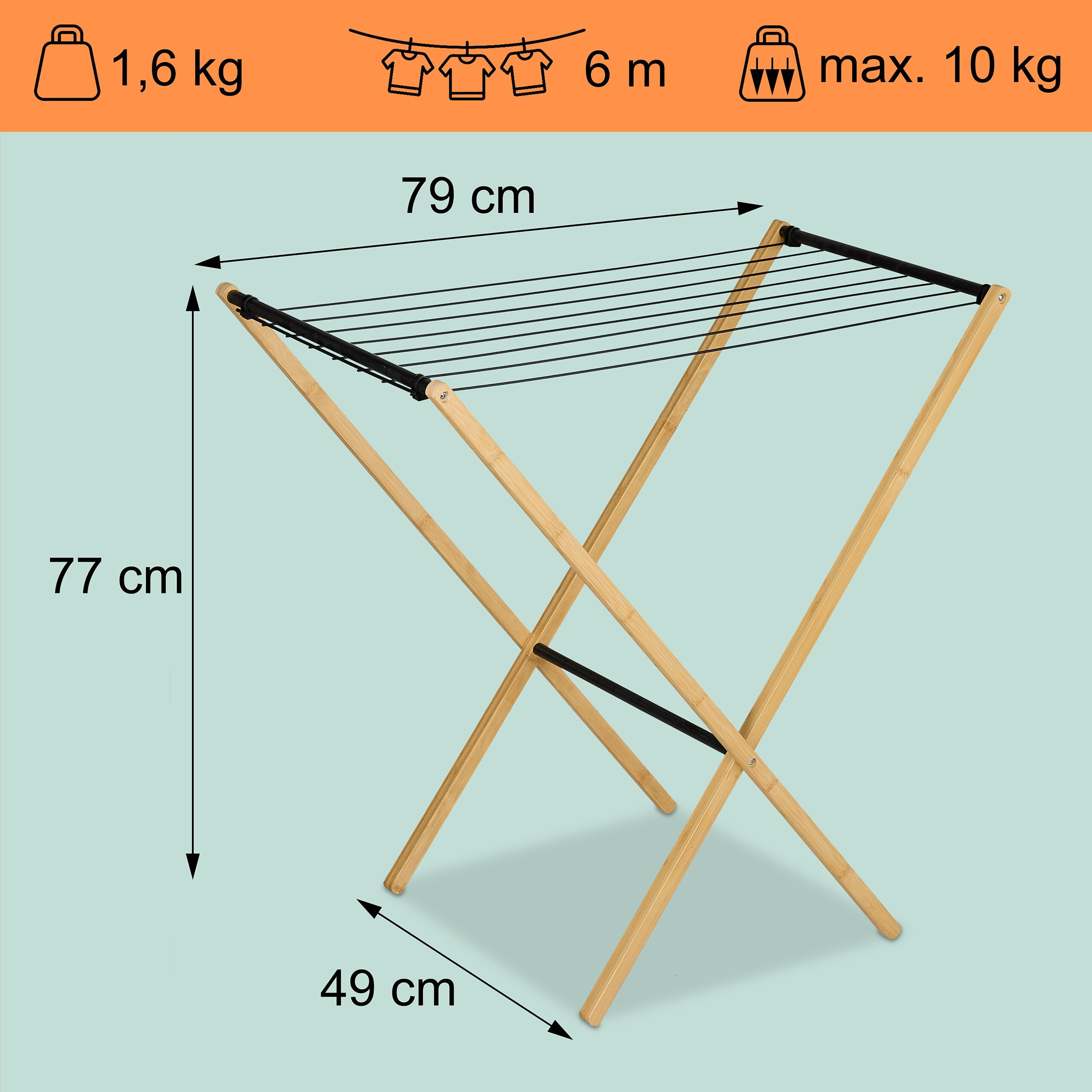 Relaxdays Stendino Pieghevole con 8 Aste Stendibiancheria per Vestiti, Stendi Panni, 77x79x49 cm