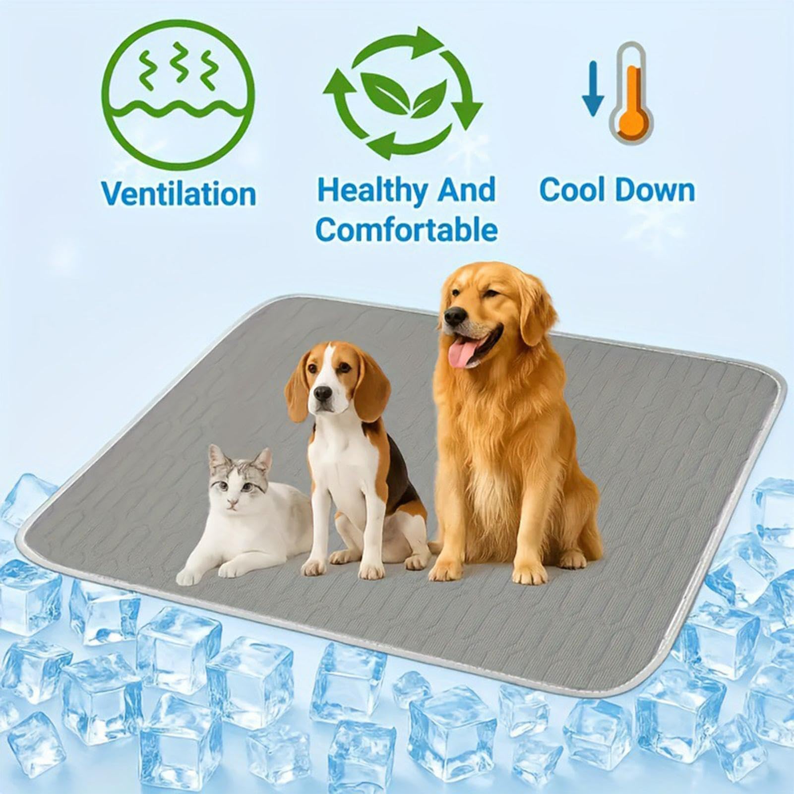Tappetino refrigerante per animali domestici - Tappetino portatile rinfrescante, gabbia per cuccioli, cani e gatti, gel auto-raffreddante, imbottitura traspirante, design leggero e pieghevole | Per
