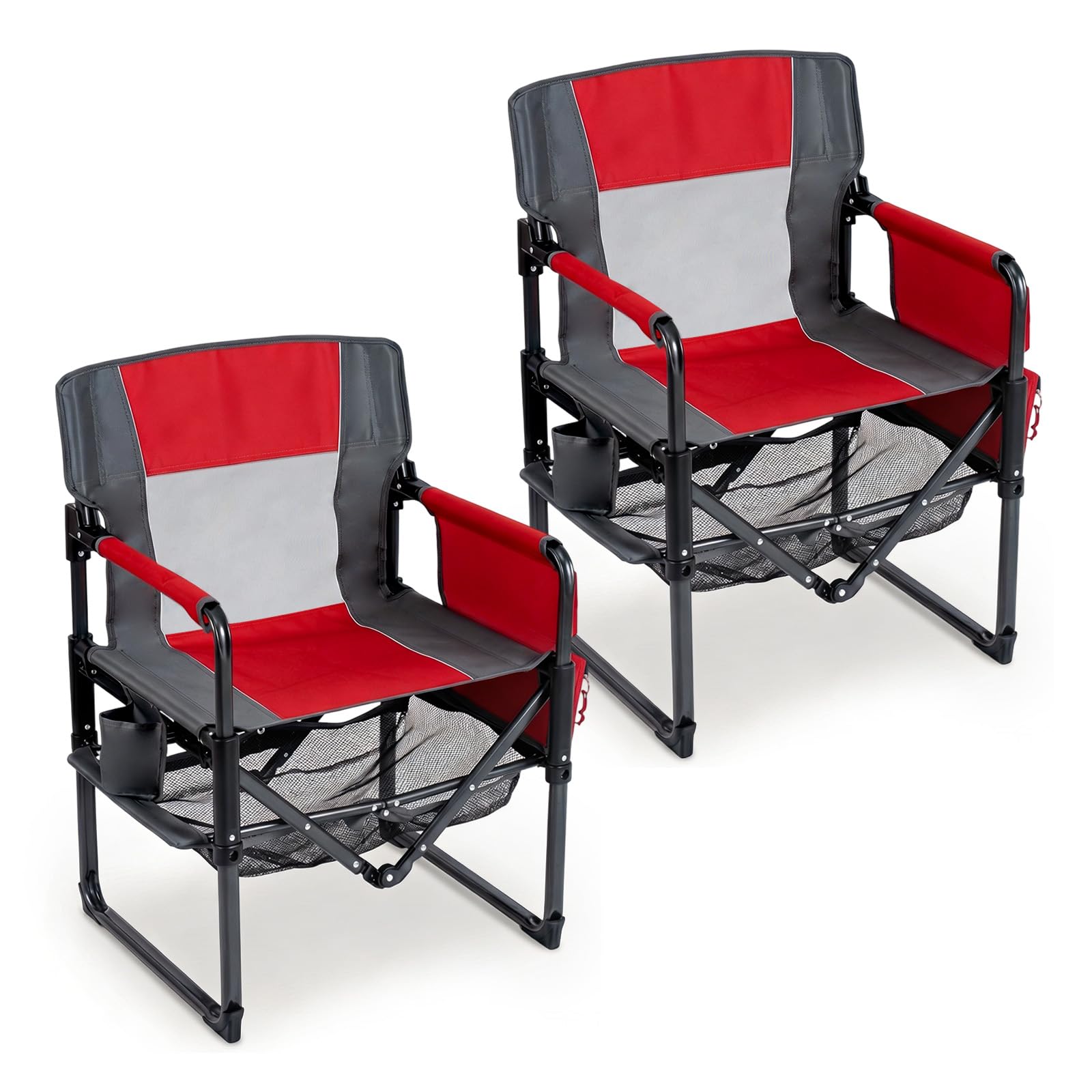 Chaise pliante camping rouge de 69x55x90 cm lot de 2 avec porte-gobelet Costway