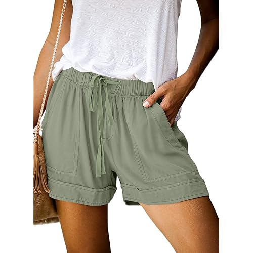 Acelitt Women Comfy Drawstring Casual Elastic Waist Pocketed Shorts,S-3XL