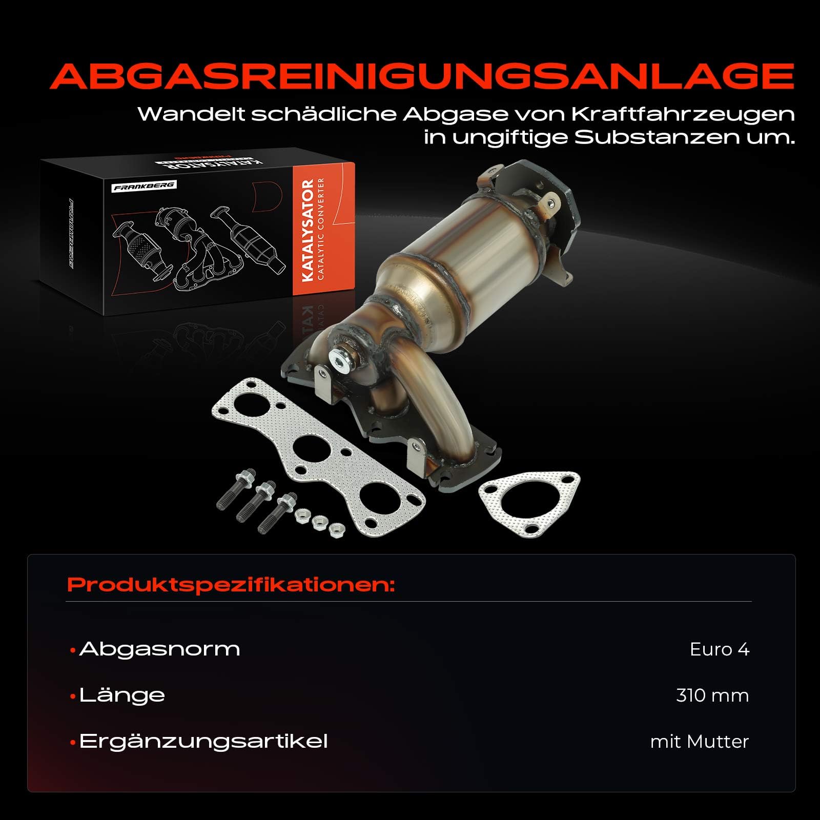 Frankberg Katalysator Benzin Vorne Kompatibel mit Polo 9A 9N 1.2 2004-2009 Ibiza III Fabia I 6Y2 6Y3 6Y5 Fabia II 542 Fox Schrägheck Replace# 03D253020LX