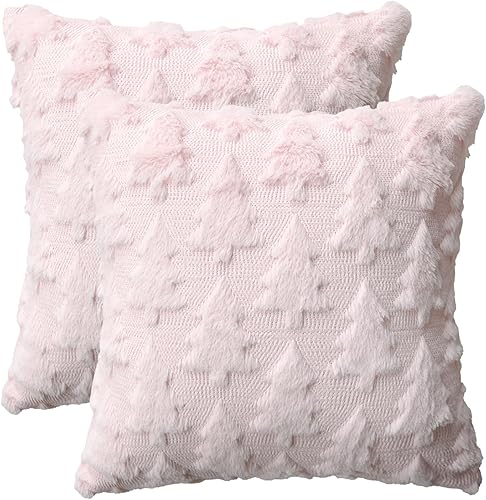 Miniatura 11 de AVOIN colorlife Fundas de Almohada Decorativas de Árbol de Navidad Beige, Juego de 2, 18 x 18 Pulgadas, Felpa Suave de Piel Sintética Jacquard,