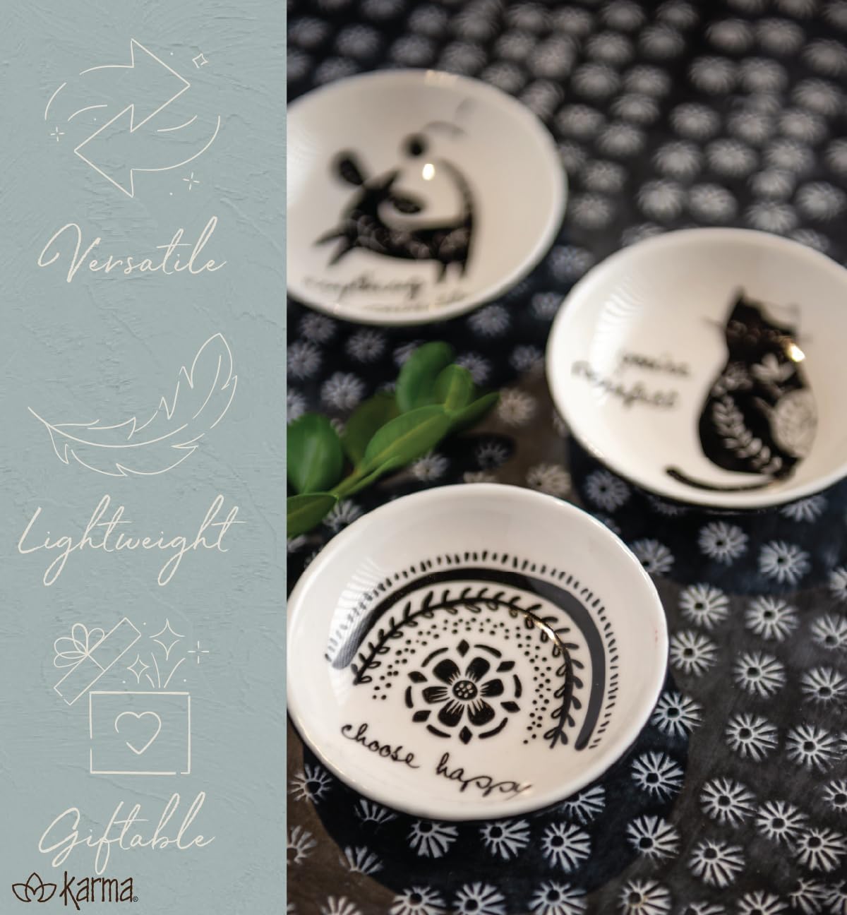 Karma, Boho Ring Bowl, Black and White Trinket Tray, Decorative Ceramic Trinket Dish, Jewelry Dish Tray for Rings, Celestial - Image 5