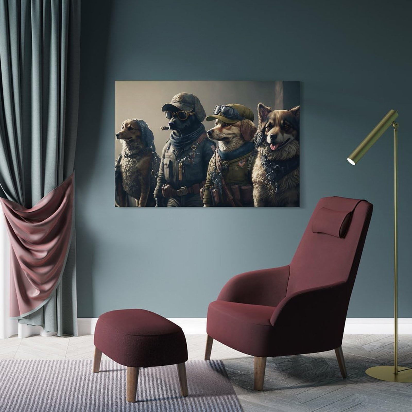 Junmoney Frame-Style-1 Canvas Art Print The Dog Squad, 24X36inch(60X90cm), For Home Office, Desk Area Or Studio, Wall Art That Adds Style To Work Areas