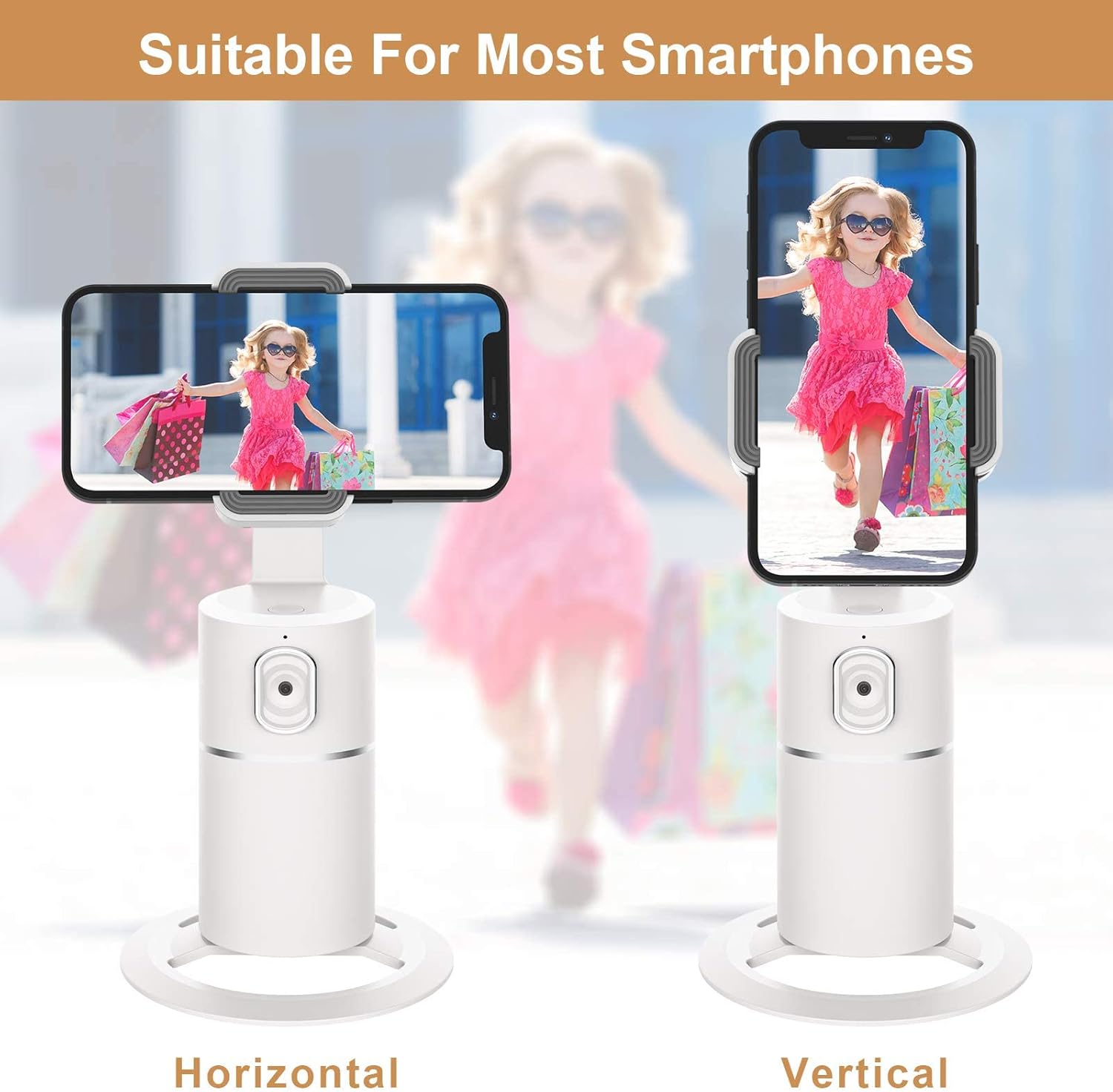 Auto Tracking Phone Holder,360° Rotation Face Body Track Mount,Tracking Tripod for Vlog Shooting Live Streaming,Build-in Battery,No APP Required(White)…