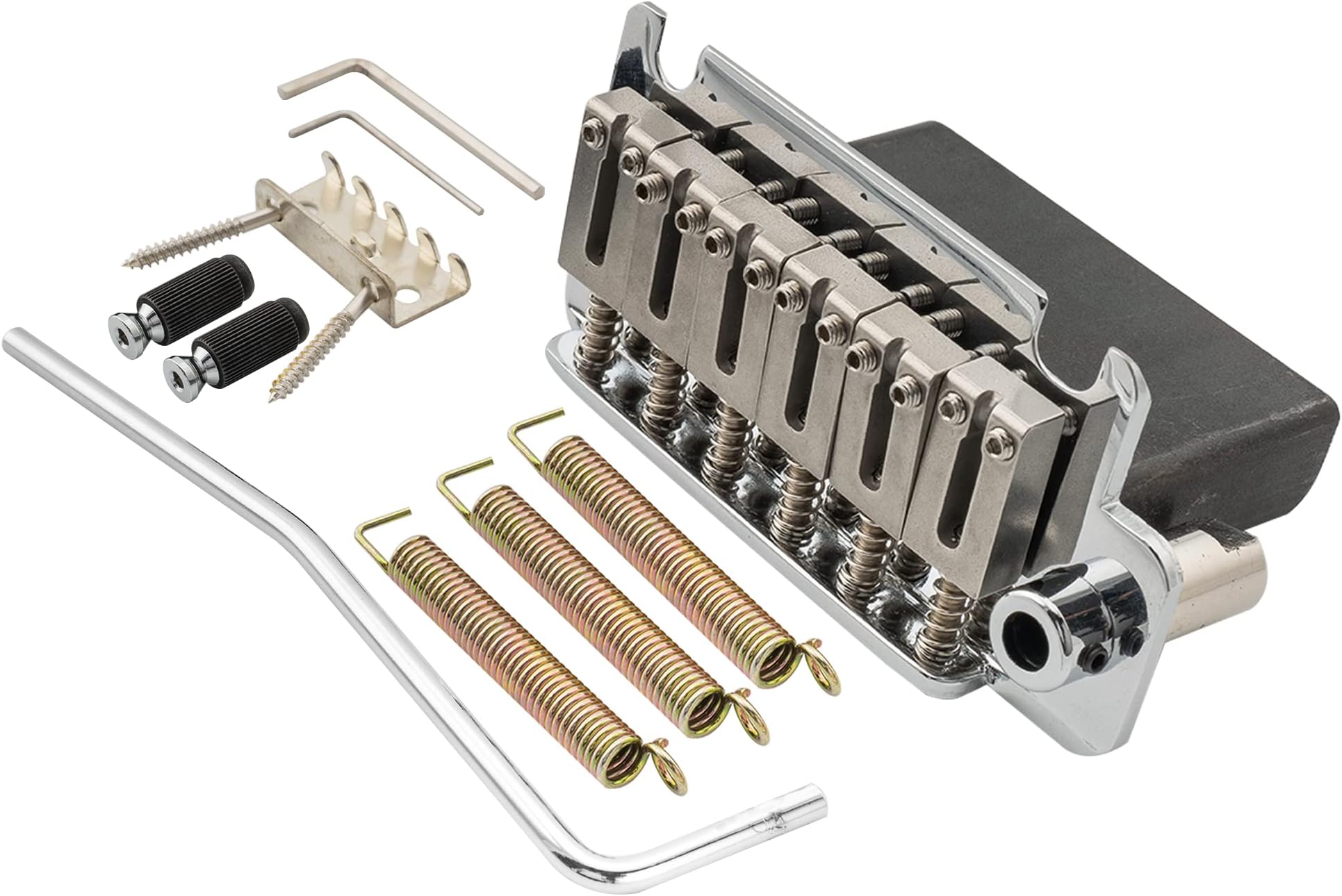 Musiclily Pro 52.5mm Steel Saddles Full Block 2-Stud Style Guitar Tremolo Bridge for American Strat, Chrome