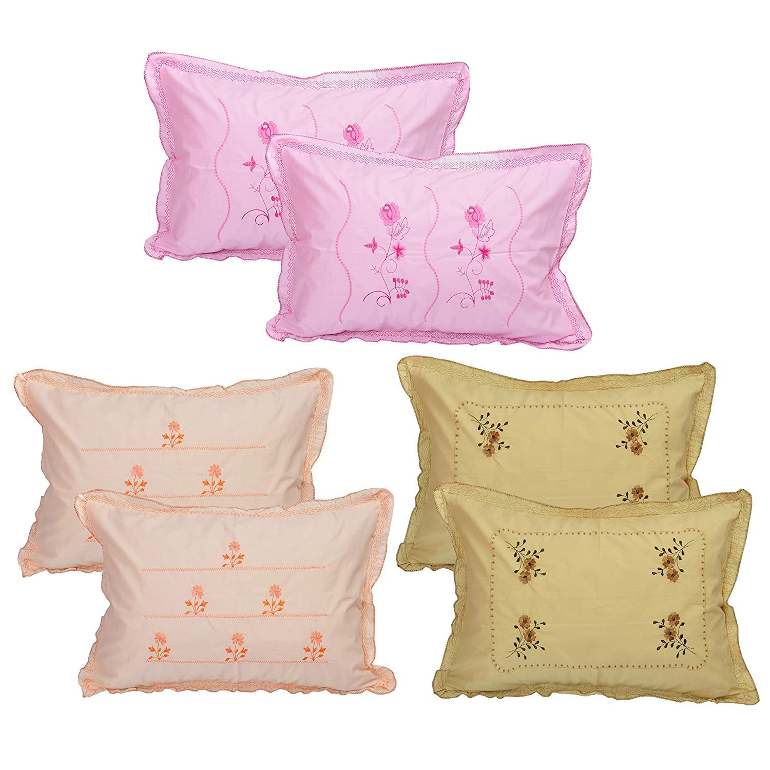 Vibrant Embroidered Pillow Covers - Set of 6 (16x26 Inches) | Premium Polycotton Fabric, Zipper Closure, and Bordered Frill | Home Décor Elegance in Every Stitch (Multicolor)-image-18