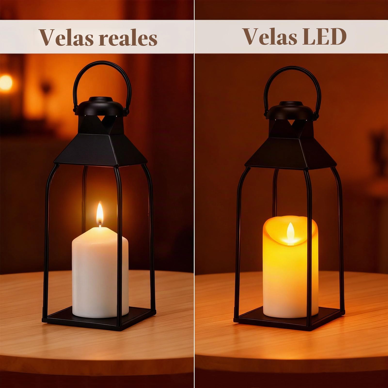 Gugxiom Farolillos de metal para interior y exterior, juego de 3 farolillos de jardín negros, sin cristal, para salón, terraza, balcón, decoración de boda de Navidad en interiores (44 + 35 + 25 cm)