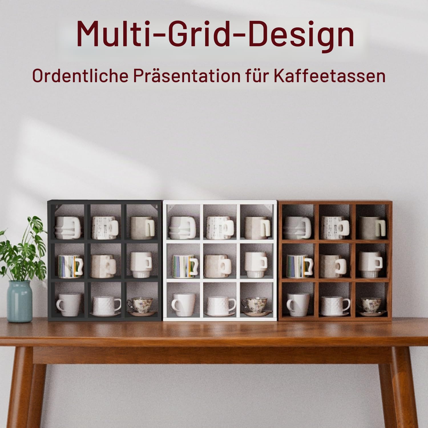 Helsin Regal für Kaffeetassen mit 9 Fächern, 40,6 cm, Wandmontage, Holz, Curio-Schattenbox-Regal, Tassen-Schweberegale, Display und Organizer (weiß)