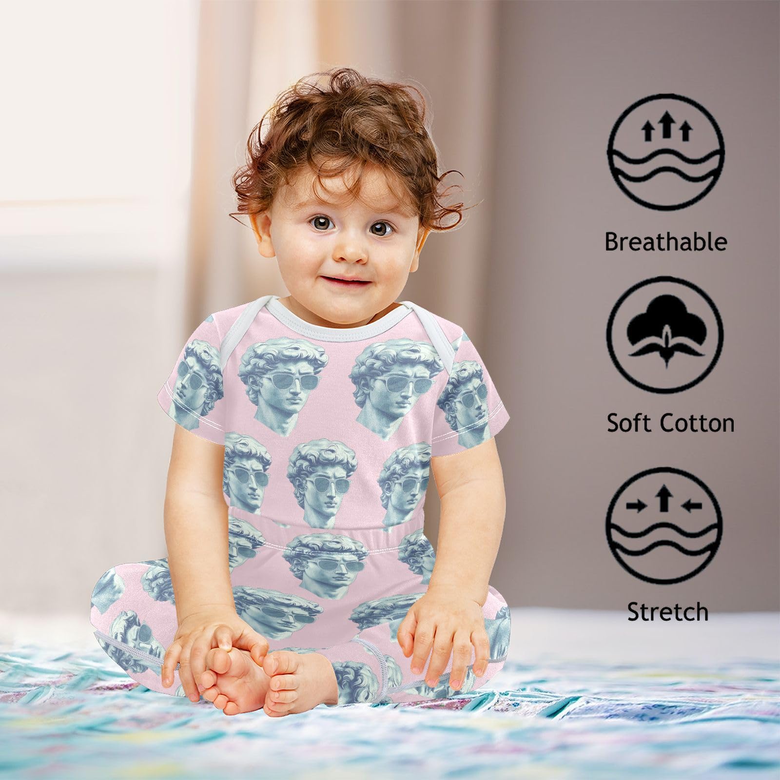 vvfelixl Baby Clothes Statue Of Davids Head Baby Bodysuits Set Unisex Short Sleeve Babys Pants Sets 0-3M