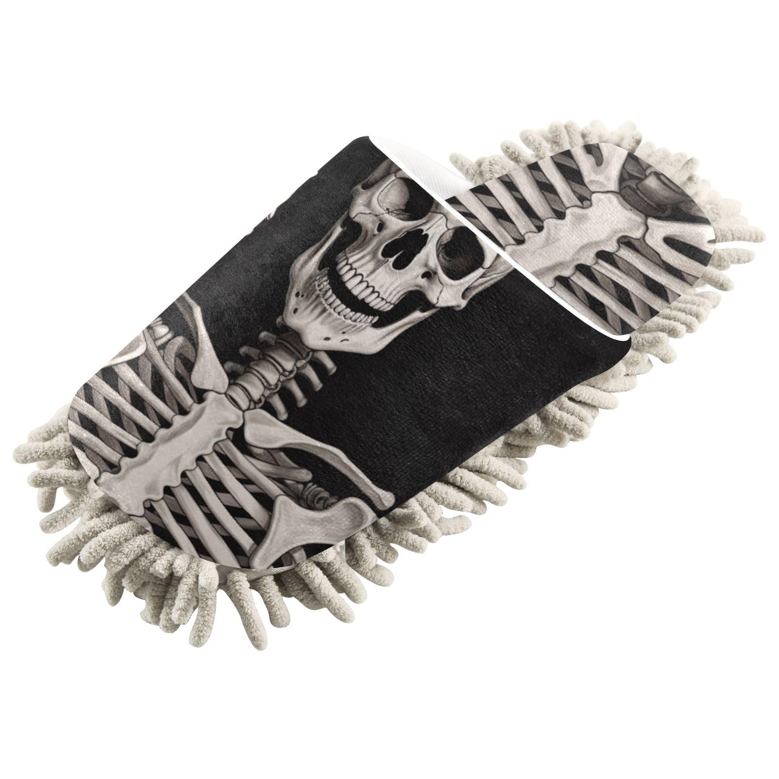 FLildon Microfiber Cleaning Slippers Smiling Skull Washable Mop Shoes Slipper for Men/Women House Floor Dust Cleaner, Size M