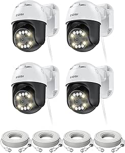 ZOSI 4Pack C296 5MP 3K PoE PT Add-On Camera Outdoor, AI Face Human Vehicle Detection & Siren Alarm, Starlight Night Vision, Auto Track, 5X Digital Zoom, 2-Way Talk, Pan/Tilt, Only Work with ZOSI NVR asin的图片