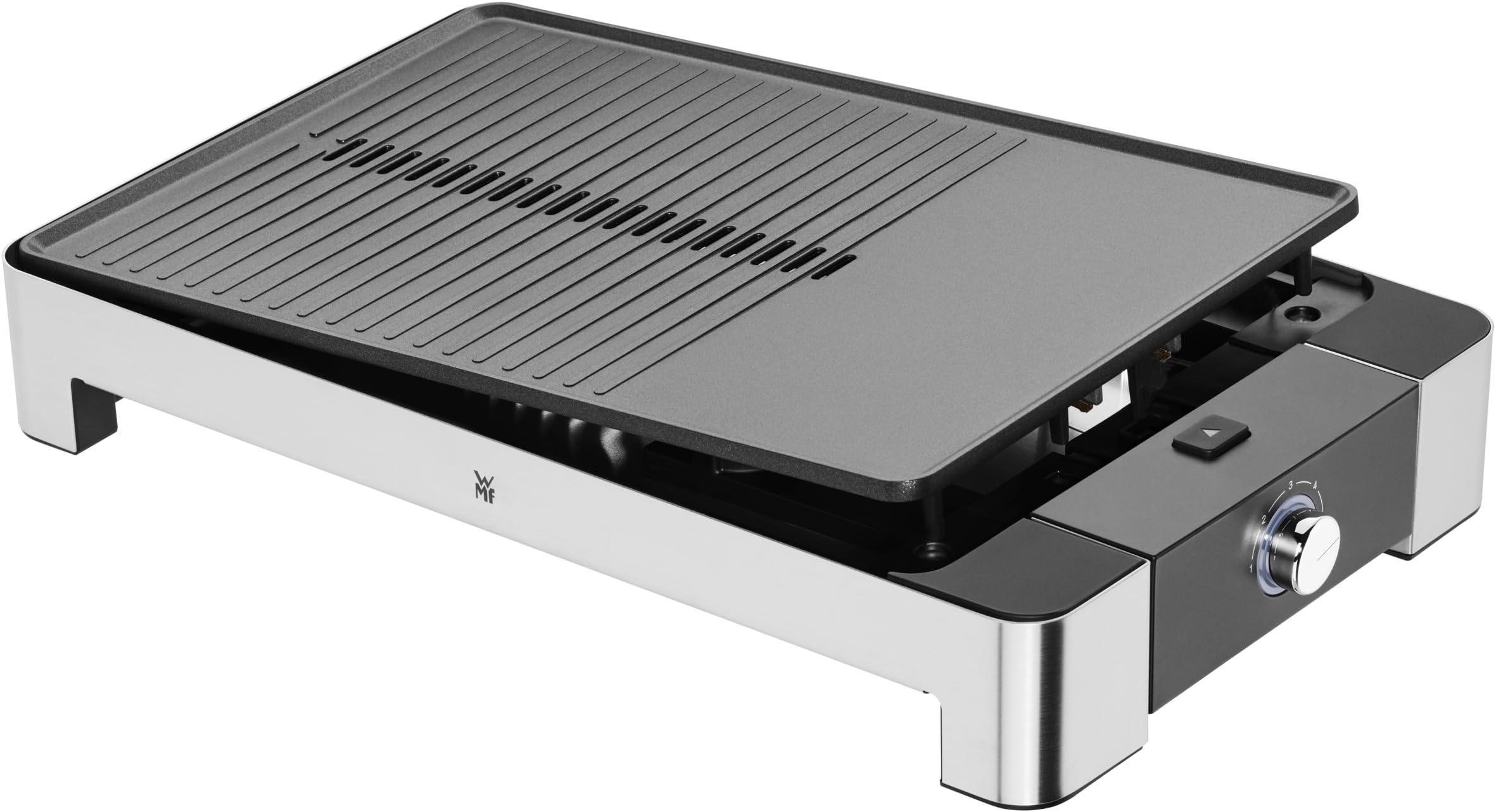 WMF Lono grill stołowy płaski i żebrowany, elektryczny grill z regulacją temperatury, 2300 W, stal nierdzewna matowa, elektryczna płyta grillowa, gładka