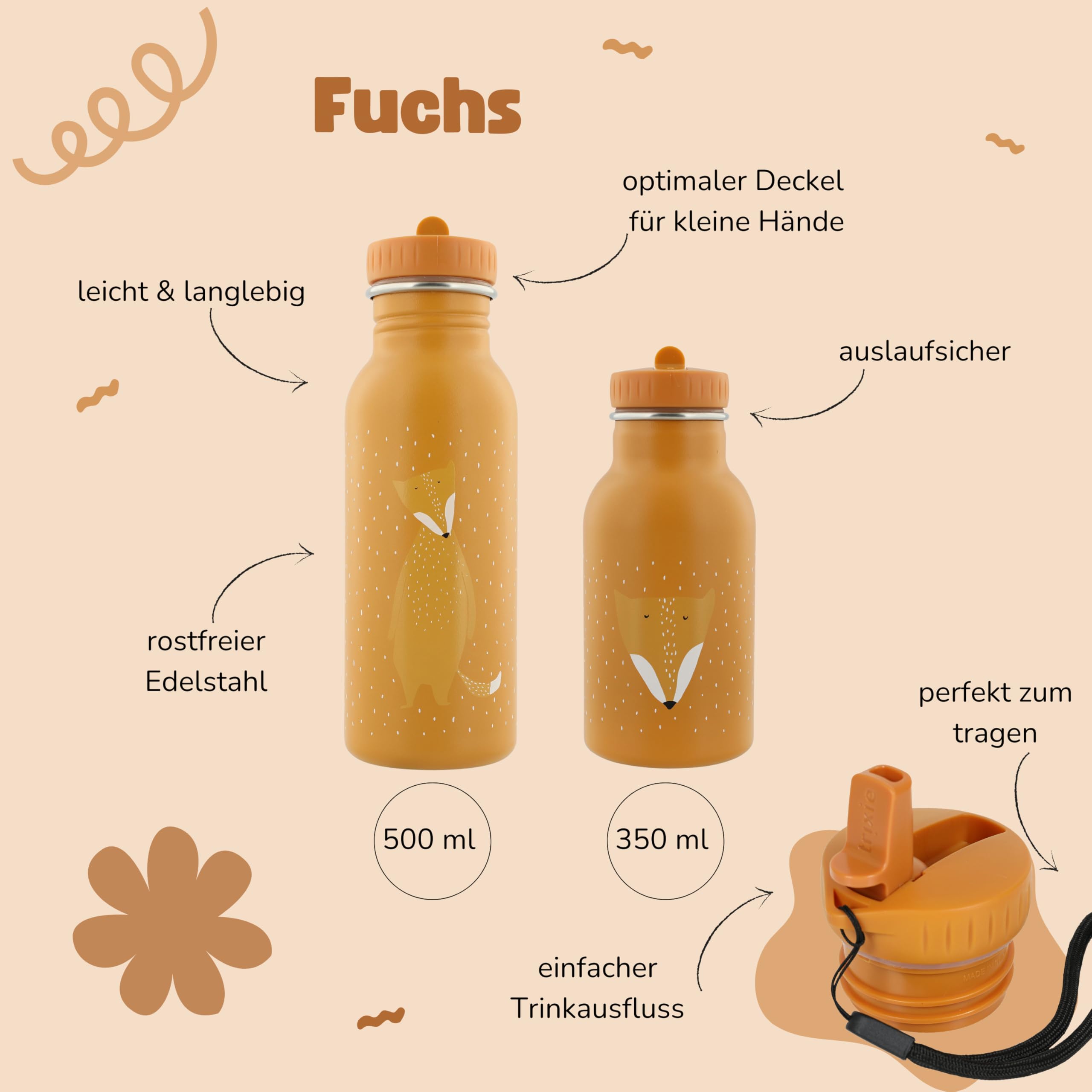 Trixie Sac à dos et gourde pour enfants, sac à dos de maternelle, sac à dos et gourde pour enfants, personnalisables avec nom individuel ou en kit